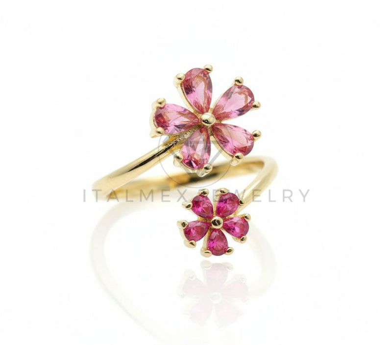 Anillo de Lujo - 106592 - Anillo Ajustable Flor CZ Rosa - Oro Laminado 18K