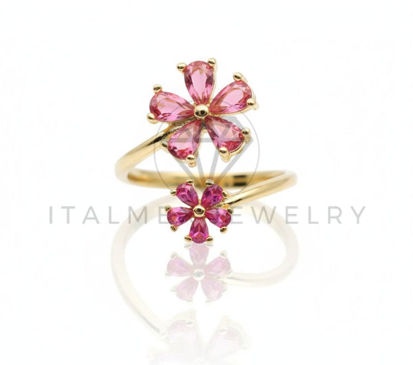 Anillo de Lujo - 106592 - Anillo Ajustable Flor CZ Rosa - Oro Laminado 18K