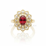 Anillo de Lujo - 106594 - Anillo Ajustable Piedra Roja Ovalada CZ Clara - Oro Laminado 18K