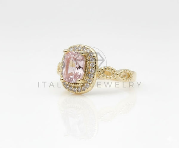 Anillo de Lujo - 106596 - Anillo Ajustable Piedra CZ Rosa y Clara - Oro Laminado 18K
