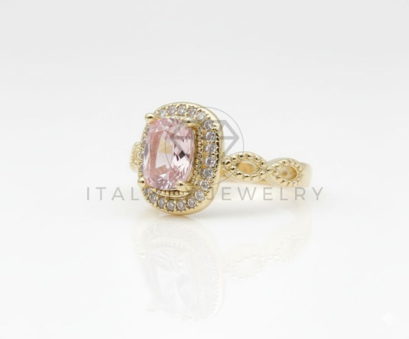 Anillo de Lujo - 106596 - Anillo Ajustable Piedra CZ Rosa y Clara - Oro Laminado 18K