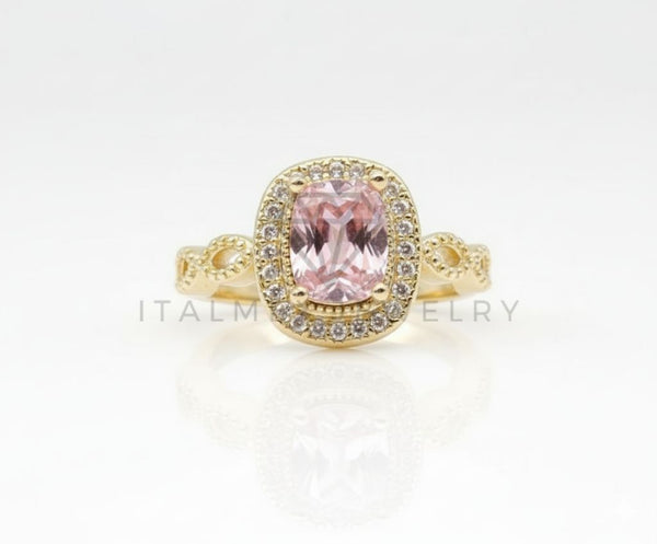 Anillo de Lujo - 106596 - Anillo Ajustable Piedra CZ Rosa y Clara - Oro Laminado 18K