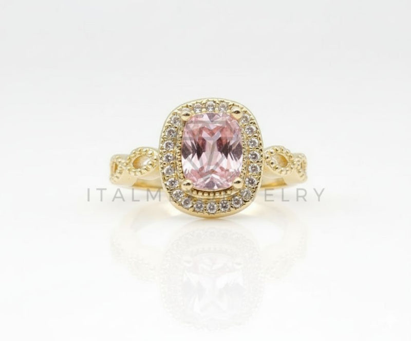 Anillo de Lujo - 106596 - Anillo Ajustable Piedra CZ Rosa y Clara - Oro Laminado 18K