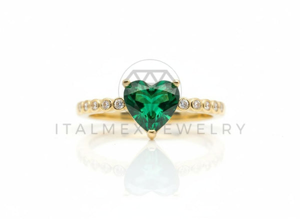 Anillo de Lujo - 106597 - Anillo Ajustable Piedra Corazon CZ Verde y Clara - Oro Laminado 18K