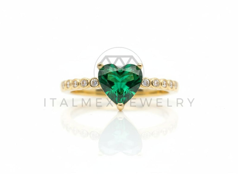 Anillo de Lujo - 106597 - Anillo Ajustable Piedra Corazon CZ Verde y Clara - Oro Laminado 18K