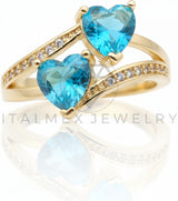 Anillo de Lujo - 106599 - Anillo Ajustable CZ Corazones Azules y CZ Clara - Oro Laminado 18K