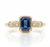 Anillo de Lujo - 106600 - Anillo Ajustable Piedra Azul y CZ Clara - Oro Laminado 18K