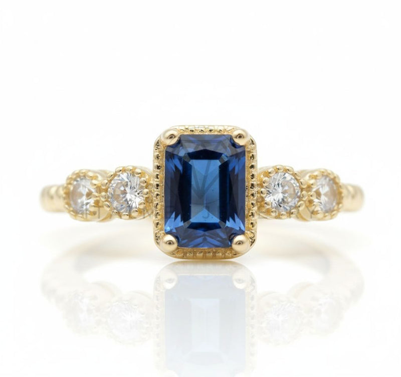 Anillo de Lujo - 106600 - Anillo Ajustable Piedra Azul y CZ Clara - Oro Laminado 18K