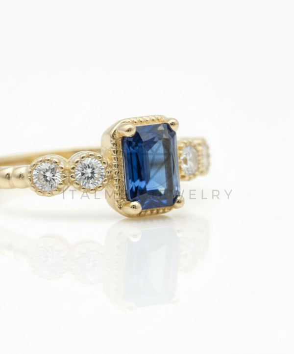 Anillo de Lujo - 106600 - Anillo Ajustable Piedra Azul y CZ Clara - Oro Laminado 18K