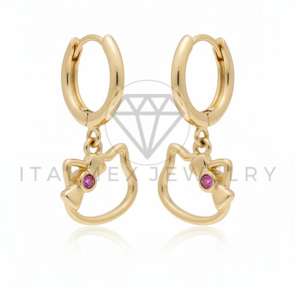 Arete de Lujo - 106601 - Arete Estilo Hello Gatito/ Gatita CZ Rosa - Oro Laminado 18K
