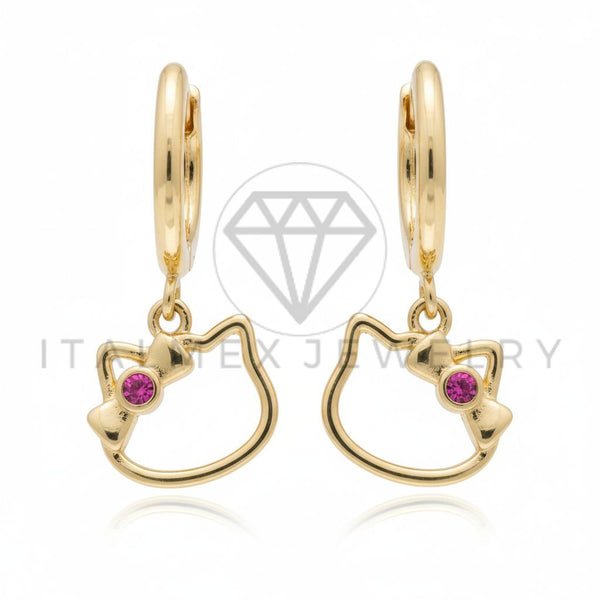Arete de Lujo - 106601 - Arete Estilo Hello Gatito/ Gatita CZ Rosa - Oro Laminado 18K
