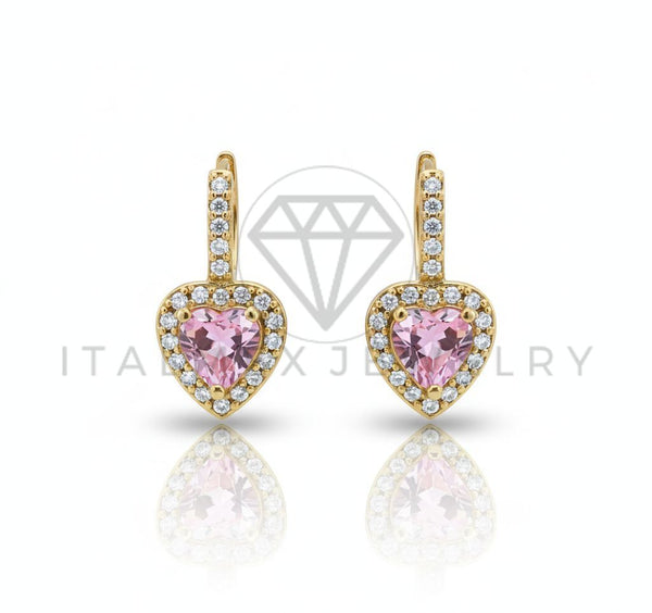 Arete de Lujo - 106605 - Huggie Corazon Rosa CZ Clara - Oro Laminado 18K