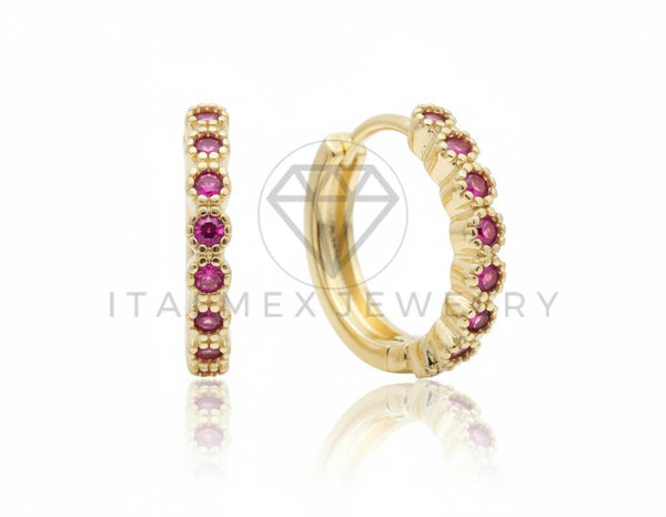 Arete de Lujo - 106612 - Huggie CZ Rosa - Oro Laminado 18K