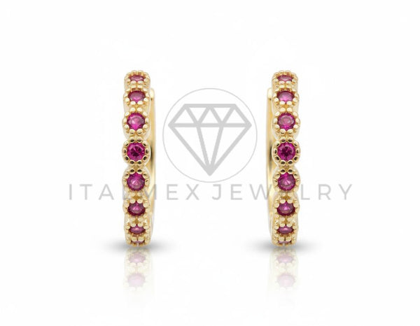 Arete de Lujo - 106612 - Huggie CZ Rosa - Oro Laminado 18K
