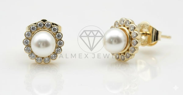 Arete de Lujo - 106610 - Arete Perla CZ Clara - Oro Laminado 18K