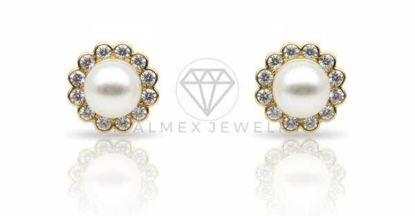 Arete de Lujo - 106610 - Arete Perla CZ Clara - Oro Laminado 18K
