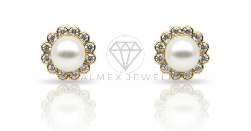 Arete de Lujo - 106610 - Arete Perla CZ Clara - Oro Laminado 18K