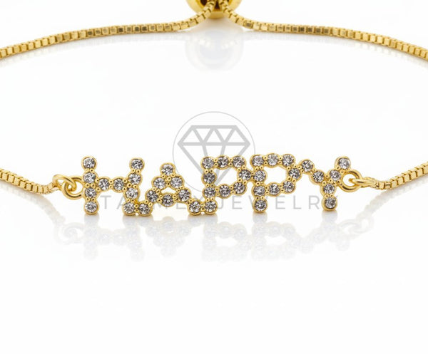 Pulsera de Lujo - 106615 - Pulsera Ajustable "Happy" CZ Clara - Oro Laminado 18K