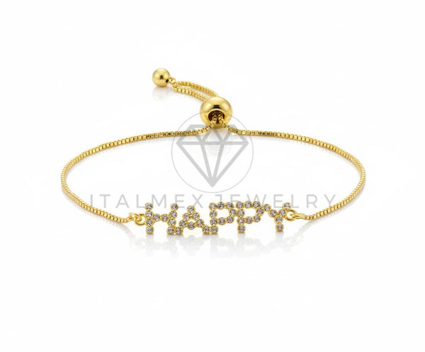 Pulsera de Lujo - 106615 - Pulsera Ajustable "Happy" CZ Clara - Oro Laminado 18K