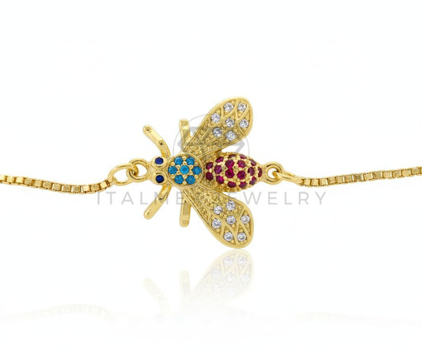 Pulsera de Lujo - 106617 - Pulsera Ajustable Abeja CZ Colores - Oro Laminado 18K