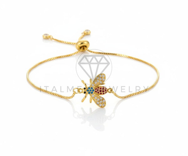 Pulsera de Lujo - 106617 - Pulsera Ajustable Abeja CZ Colores - Oro Laminado 18K
