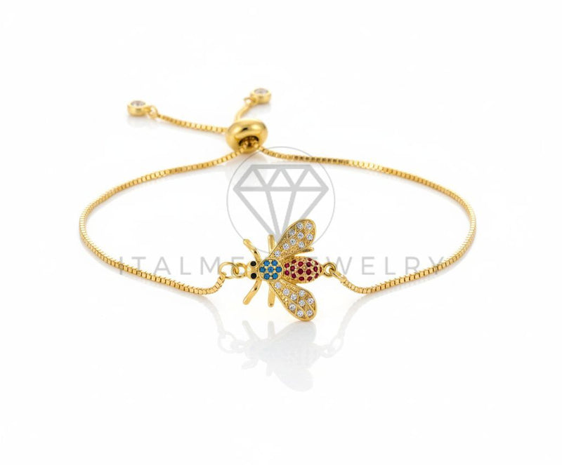 Pulsera de Lujo - 106617 - Pulsera Ajustable Abeja CZ Colores - Oro Laminado 18K