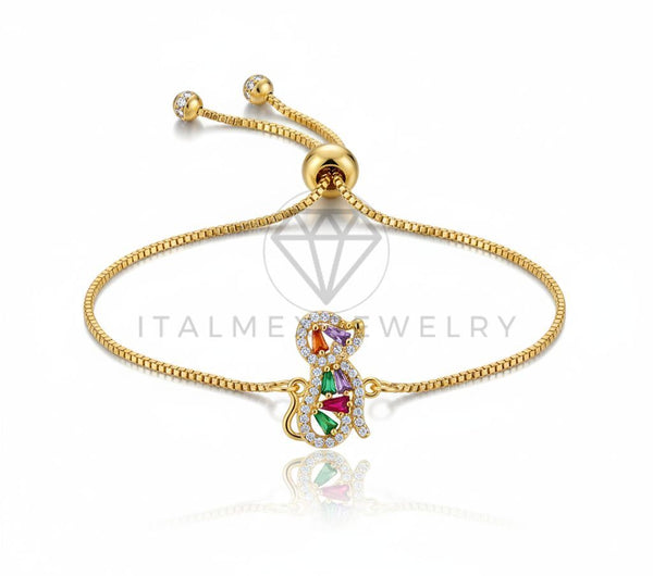 Pulsera de Lujo - 106618 - Pulsera Ajustable Perrito CZ Colores - Oro Laminado 18K