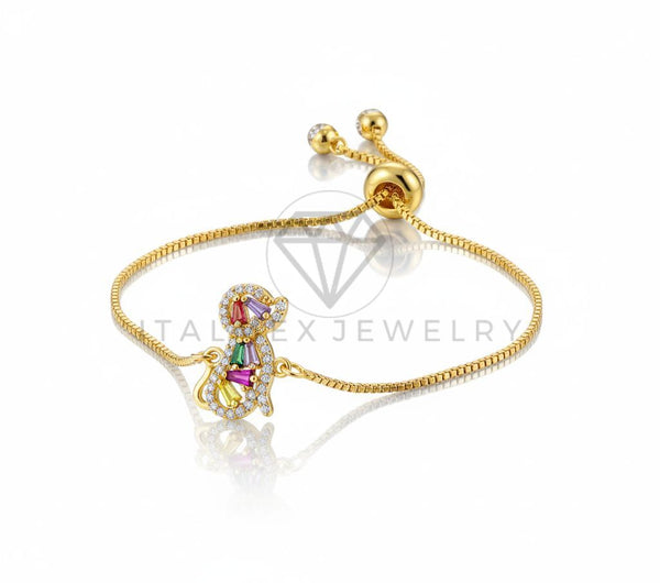 Pulsera de Lujo - 106618 - Pulsera Ajustable Perrito CZ Colores - Oro Laminado 18K