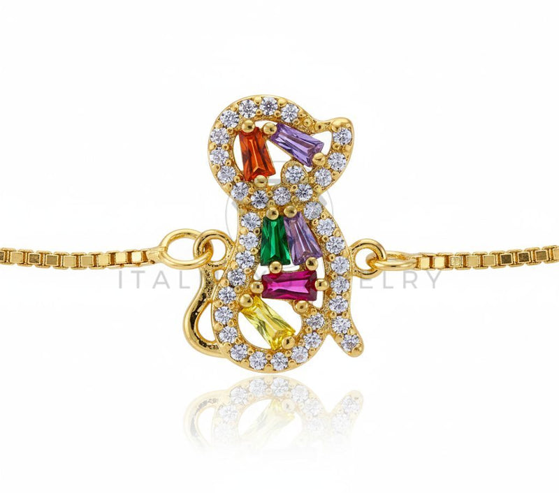 Pulsera de Lujo - 106618 - Pulsera Ajustable Perrito CZ Colores - Oro Laminado 18K