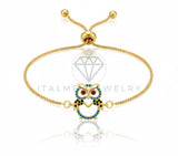Pulsera de Lujo - 106619 - Pulsera Ajustable Buho CZ Colores - Oro Laminado 18K
