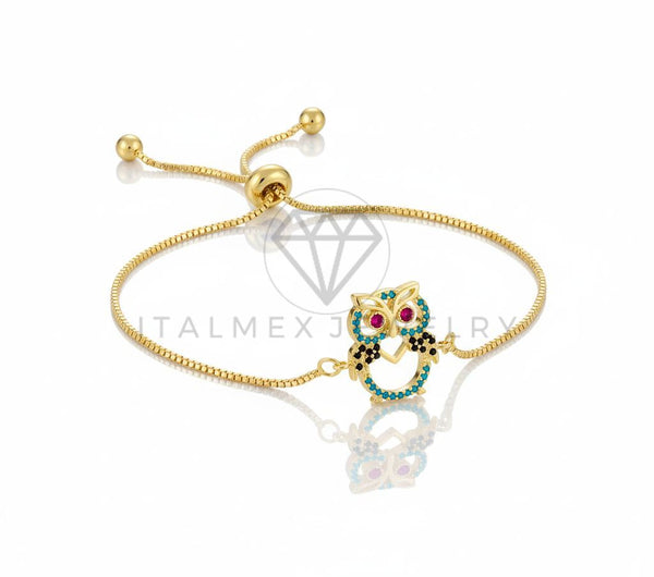 Pulsera de Lujo - 106619 - Pulsera Ajustable Buho CZ Colores - Oro Laminado 18K