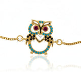 Pulsera de Lujo - 106619 - Pulsera Ajustable Buho CZ Colores - Oro Laminado 18K