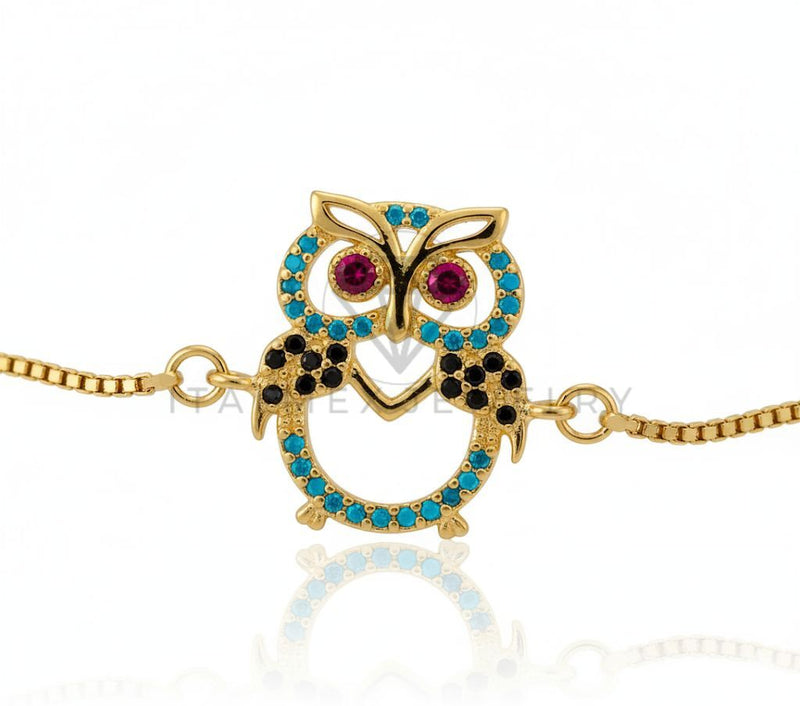 Pulsera de Lujo - 106619 - Pulsera Ajustable Buho CZ Colores - Oro Laminado 18K