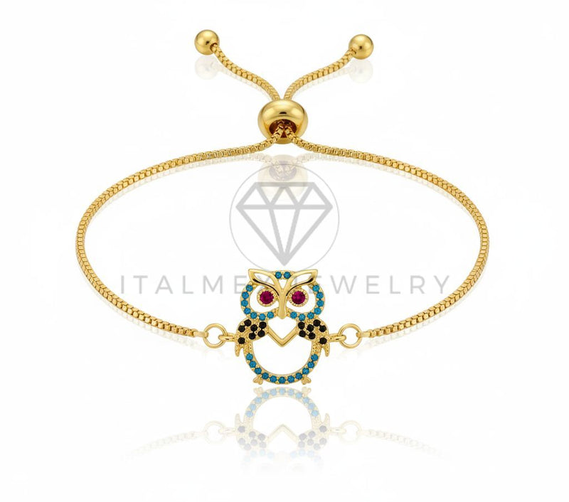 Pulsera de Lujo - 106619 - Pulsera Ajustable Buho CZ Colores - Oro Laminado 18K