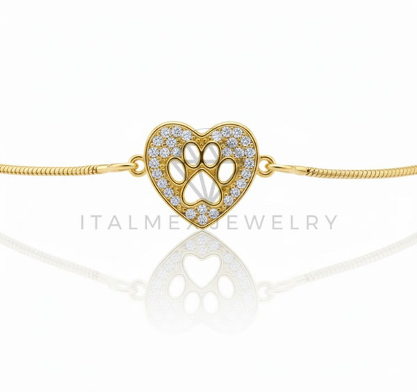 Pulsera de Lujo - 106620 - Pulsera Ajustable Huella de Perrito CZ Clara - Oro Laminado 18K