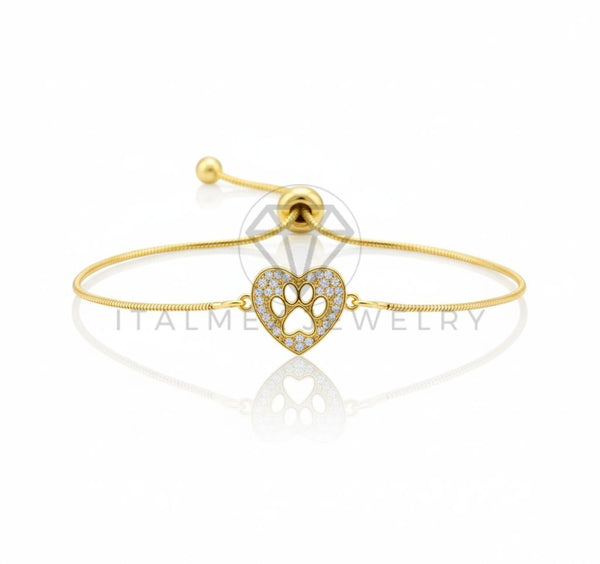 Pulsera de Lujo - 106620 - Pulsera Ajustable Huella de Perrito CZ Clara - Oro Laminado 18K