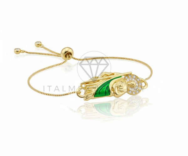 Pulsera de Lujo - 106621 - Pulsera Ajustable San Judas Verde CZ Clara - Oro Laminado 18K
