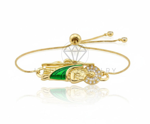 Pulsera de Lujo - 106621 - Pulsera Ajustable San Judas Verde CZ Clara - Oro Laminado 18K