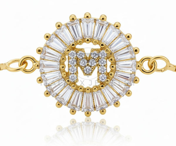 Pulsera de Lujo - 106622 - Pulsera Ajustable "M" CZ Clara - Oro Laminado 18K