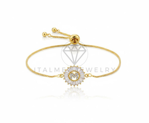 Pulsera de Lujo - 106622 - Pulsera Ajustable "M" CZ Clara - Oro Laminado 18K