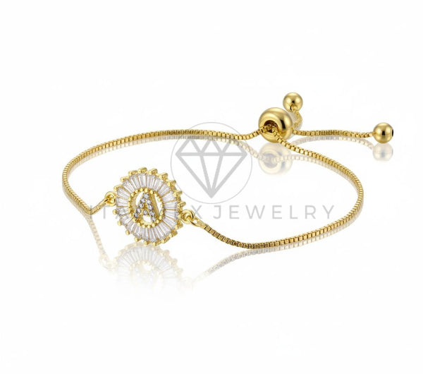 Pulsera de Lujo - 106623 - Pulsera Ajustable "A" CZ Clara - Oro Laminado 18K