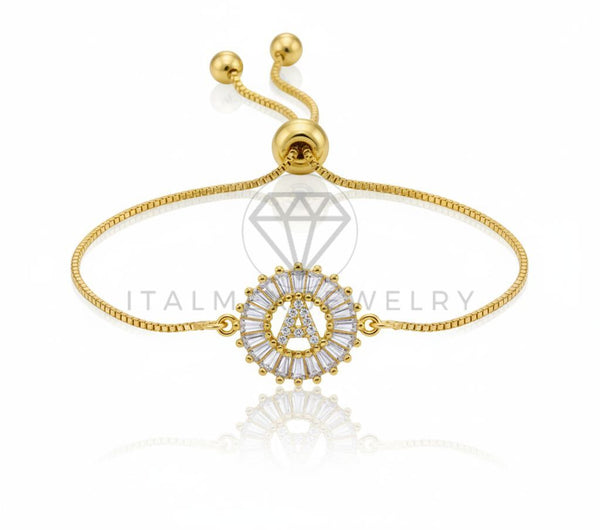 Pulsera de Lujo - 106623 - Pulsera Ajustable "A" CZ Clara - Oro Laminado 18K