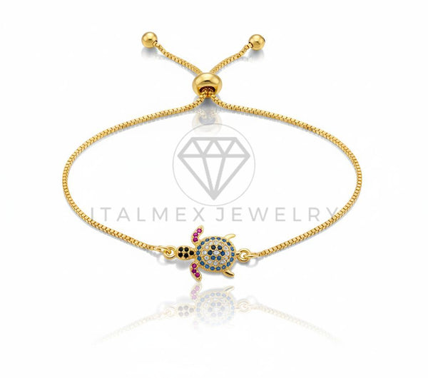 Pulsera de Lujo - 106624 - Pulsera Ajustable Tortuga CZ Colores - Oro Laminado 18K