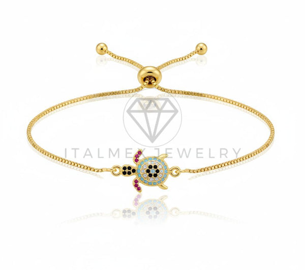 Pulsera de Lujo - 106624 - Pulsera Ajustable Tortuga CZ Colores - Oro Laminado 18K
