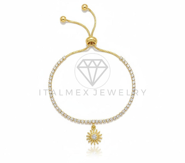 Pulsera de Lujo - 106625 - Pulsera Ajustable Sol CZ Clara- Oro Laminado 18K