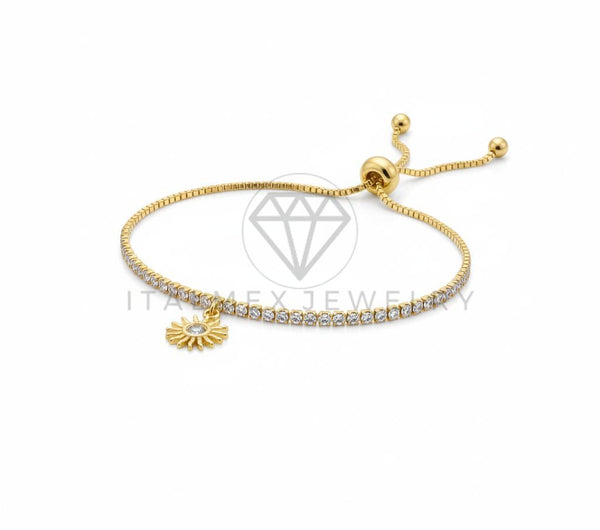 Pulsera de Lujo - 106625 - Pulsera Ajustable Sol CZ Clara- Oro Laminado 18K
