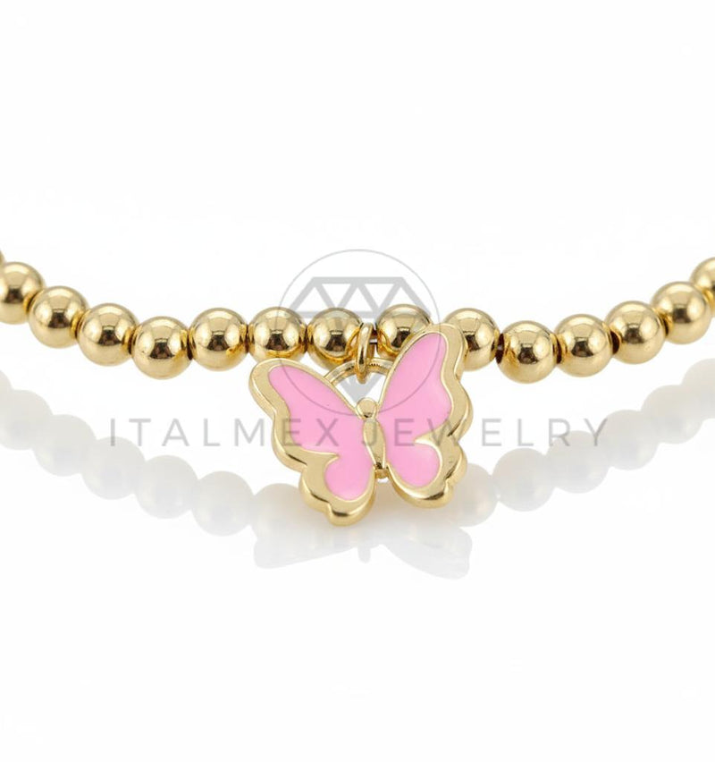 Pulsera de Lujo - 106628 - Pulsera Mariposa Rosa - Oro Laminado 18K