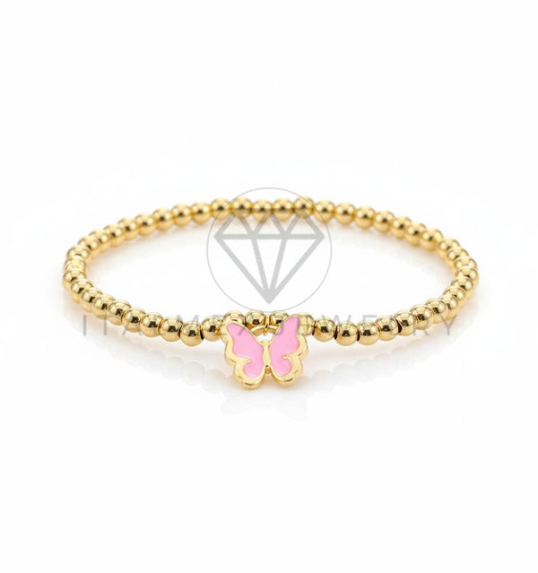 Pulsera de Lujo - 106628 - Pulsera Mariposa Rosa - Oro Laminado 18K