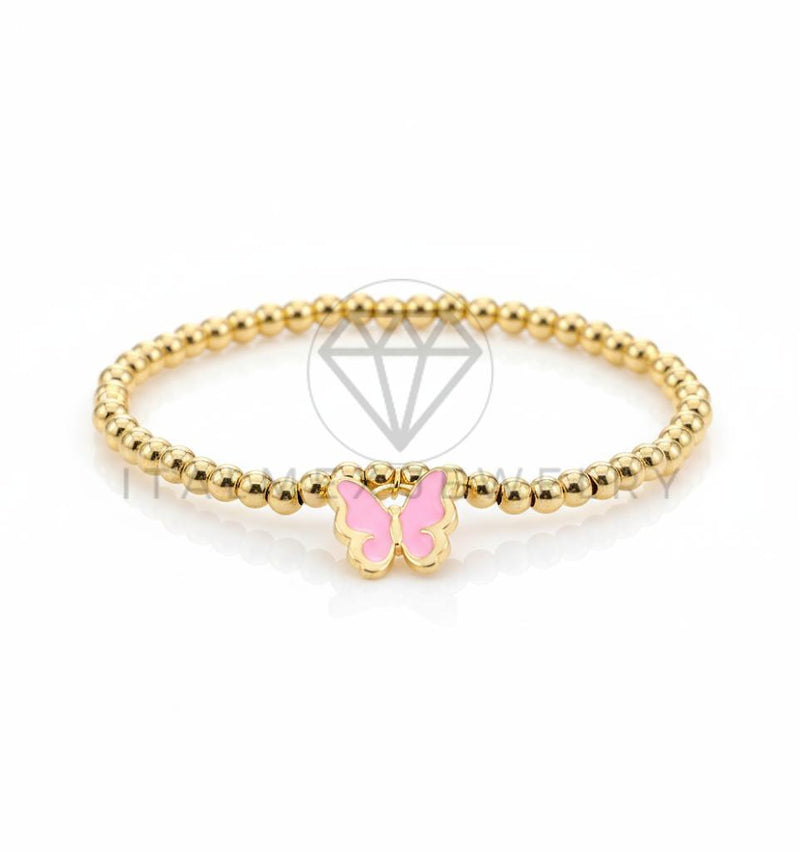 Pulsera de Lujo - 106628 - Pulsera Mariposa Rosa - Oro Laminado 18K