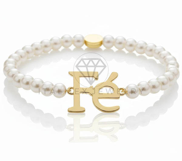 Pulsera de Lujo - 106631 - Pulsera "Fé" con Perlas - Oro Laminado 18K